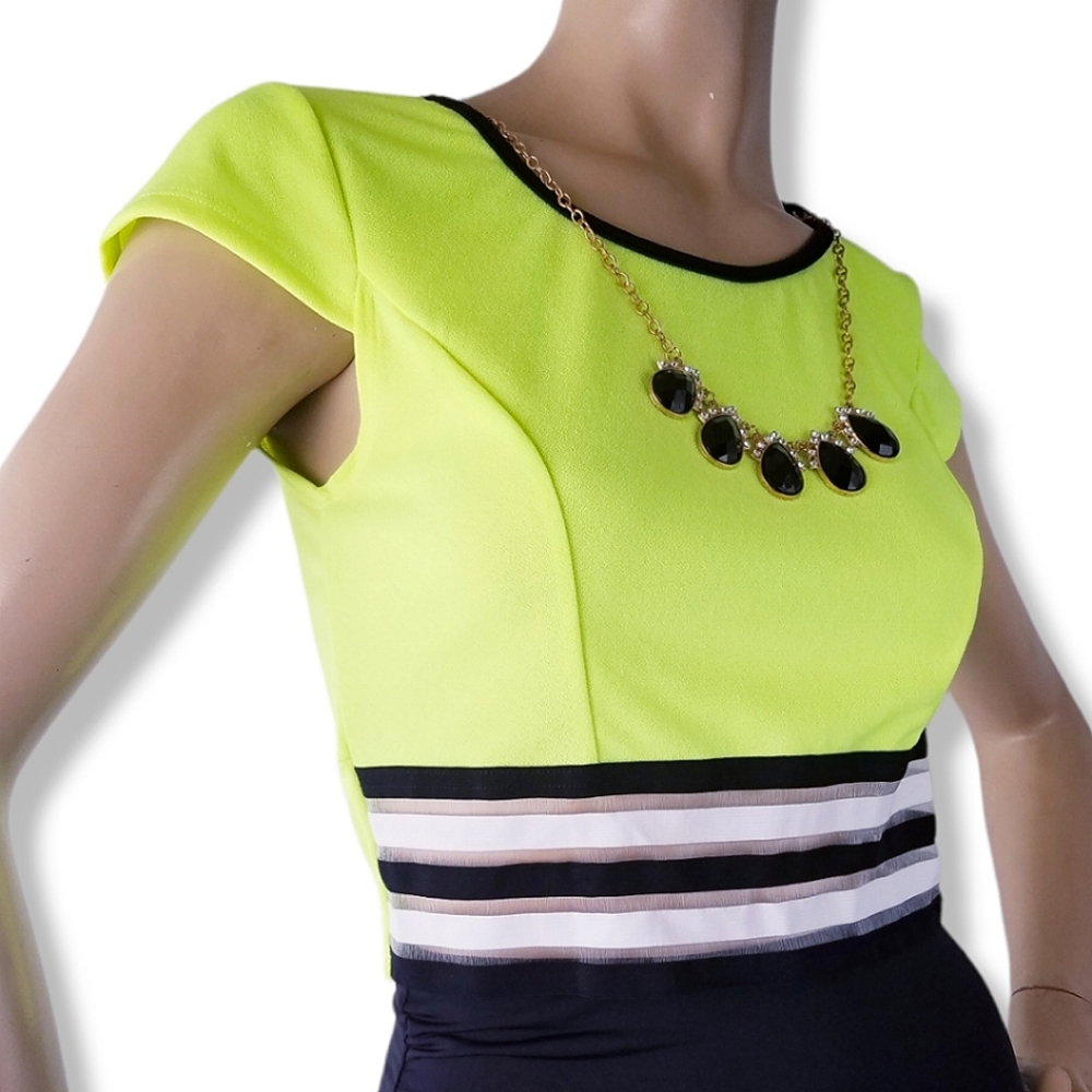 Lucky Too Chartreuse Crop Top With Built In Chain